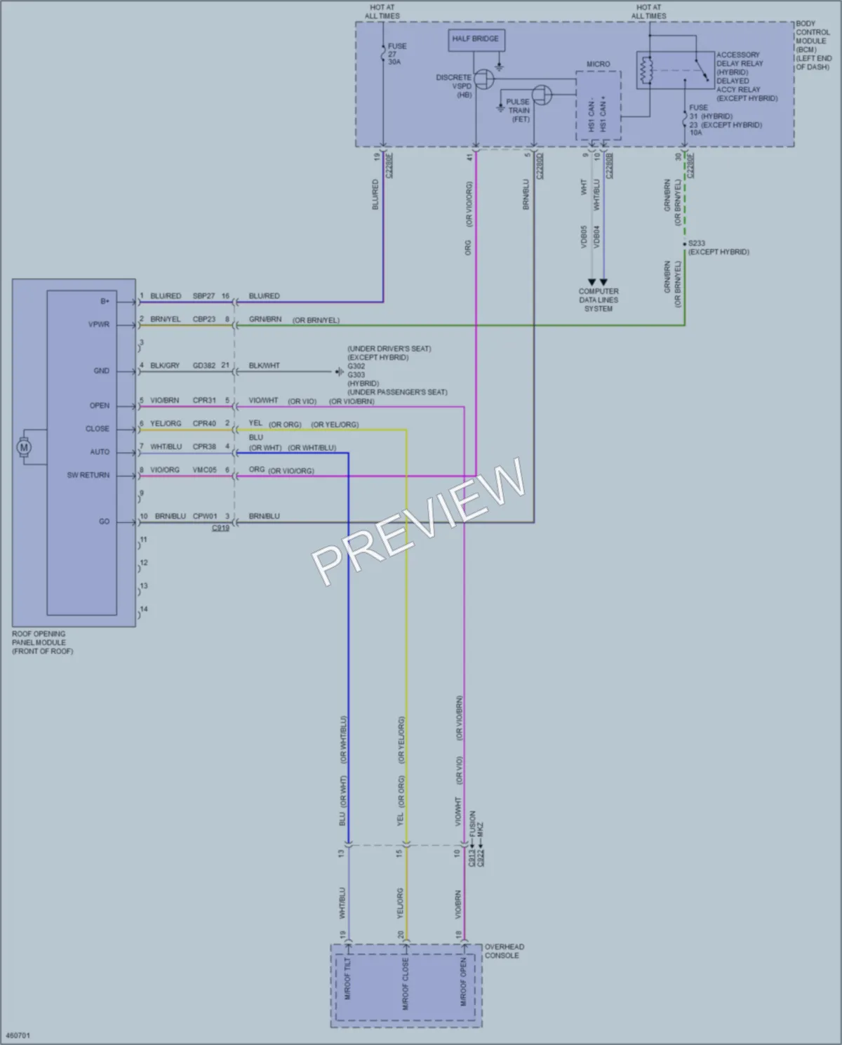 2015 Ford FusionHybrid Power Top Sunroof wiring diagram preview