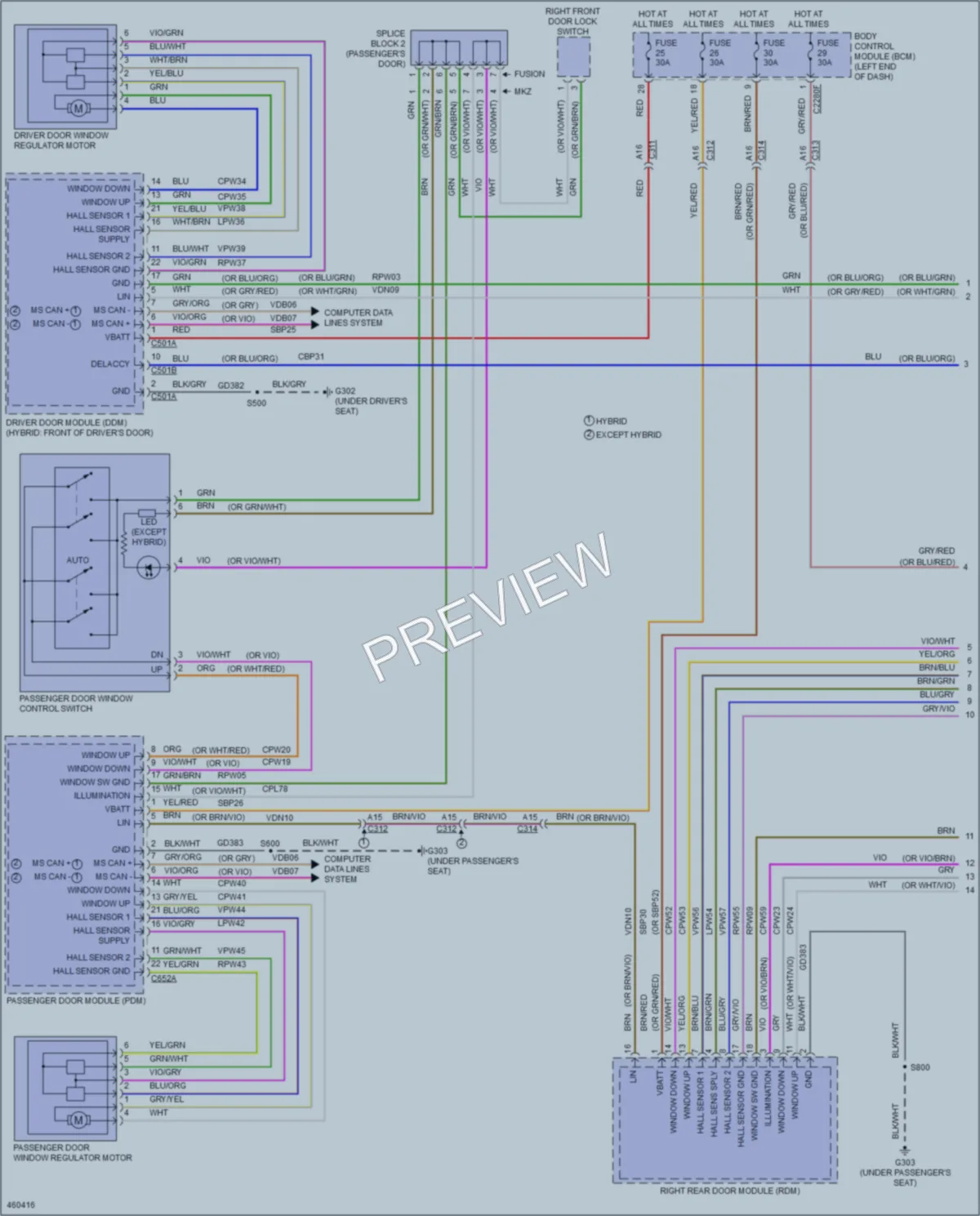 2015 Ford FusionHybrid Power Windows wiring diagram preview