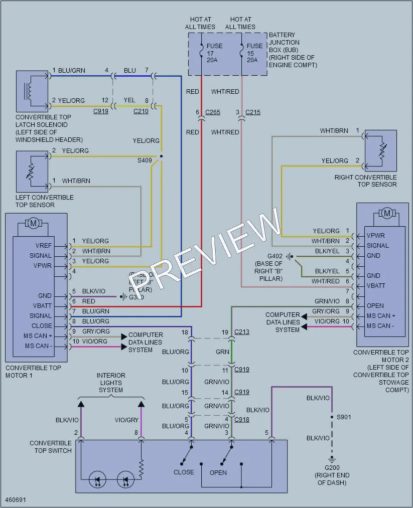 2015 Ford Mustang Power Top Sunroof wiring diagram preview
