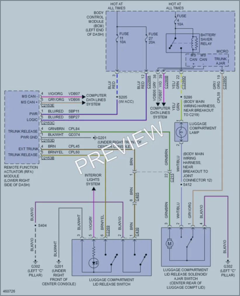 2015 Ford Taurus Trunk Tailgate Fuel Door wiring diagram preview