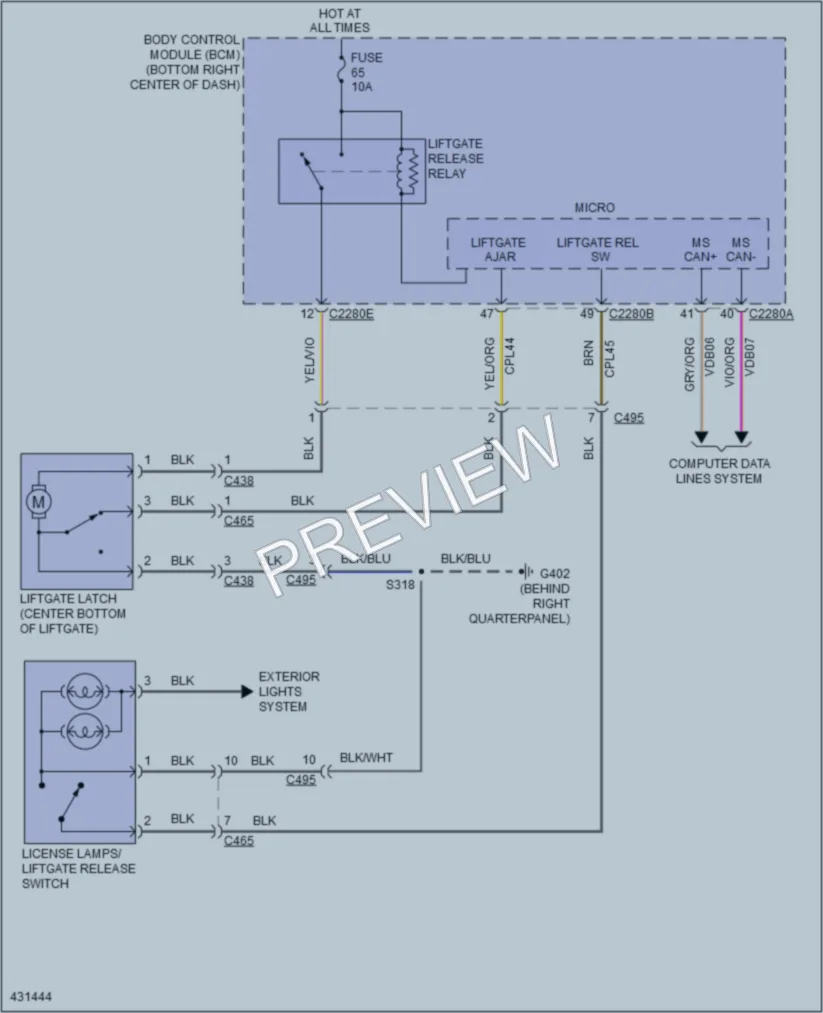 2015 Ford TransitConnect Trunk Tailgate Fuel Door wiring diagram preview