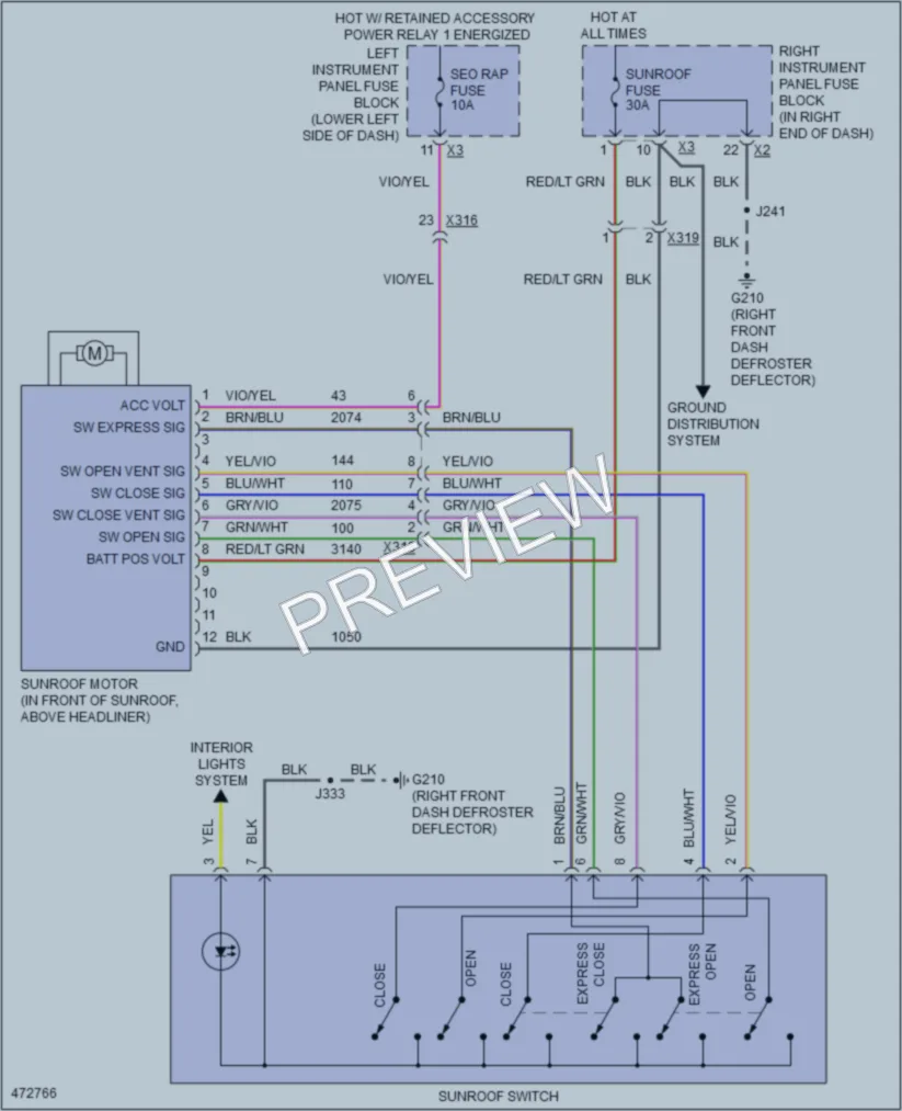2015 GMC 2500HDSierra Power Top Sunroof wiring diagram preview