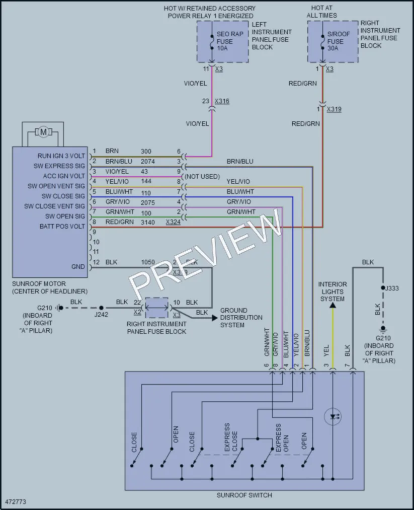 2015 GMC YukonXL Power Top Sunroof wiring diagram preview