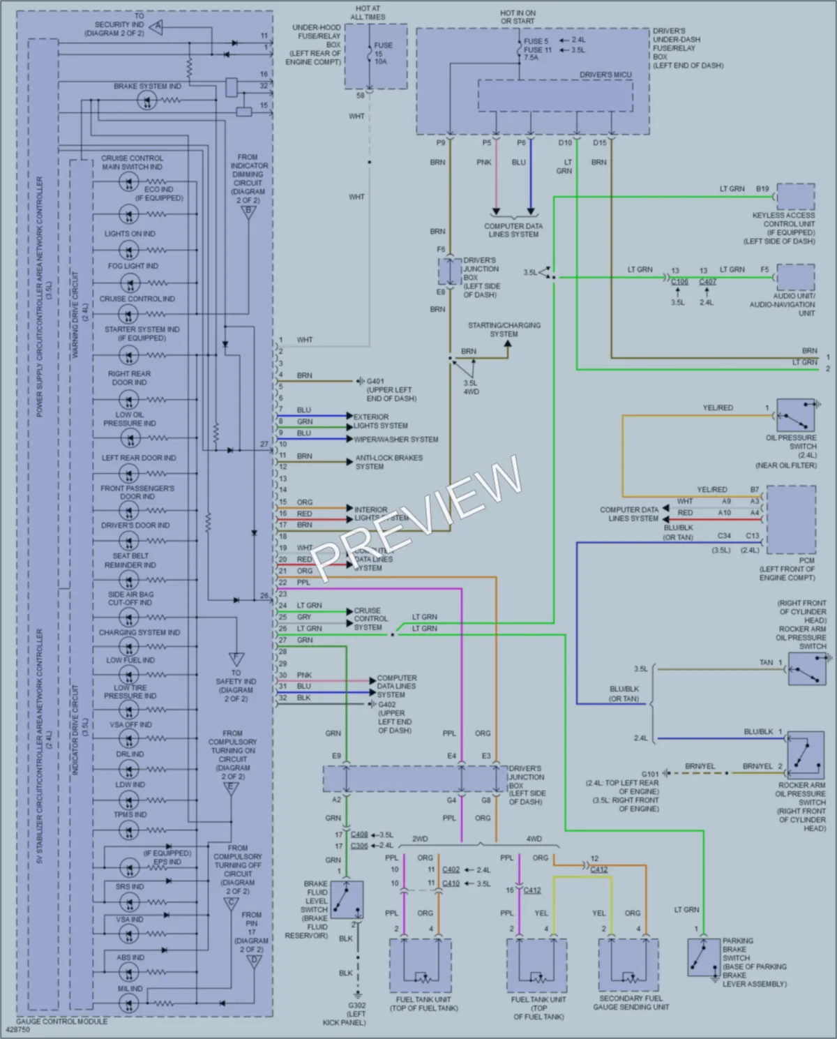 2015 Honda Crosstour Instrument Cluster wiring diagram preview