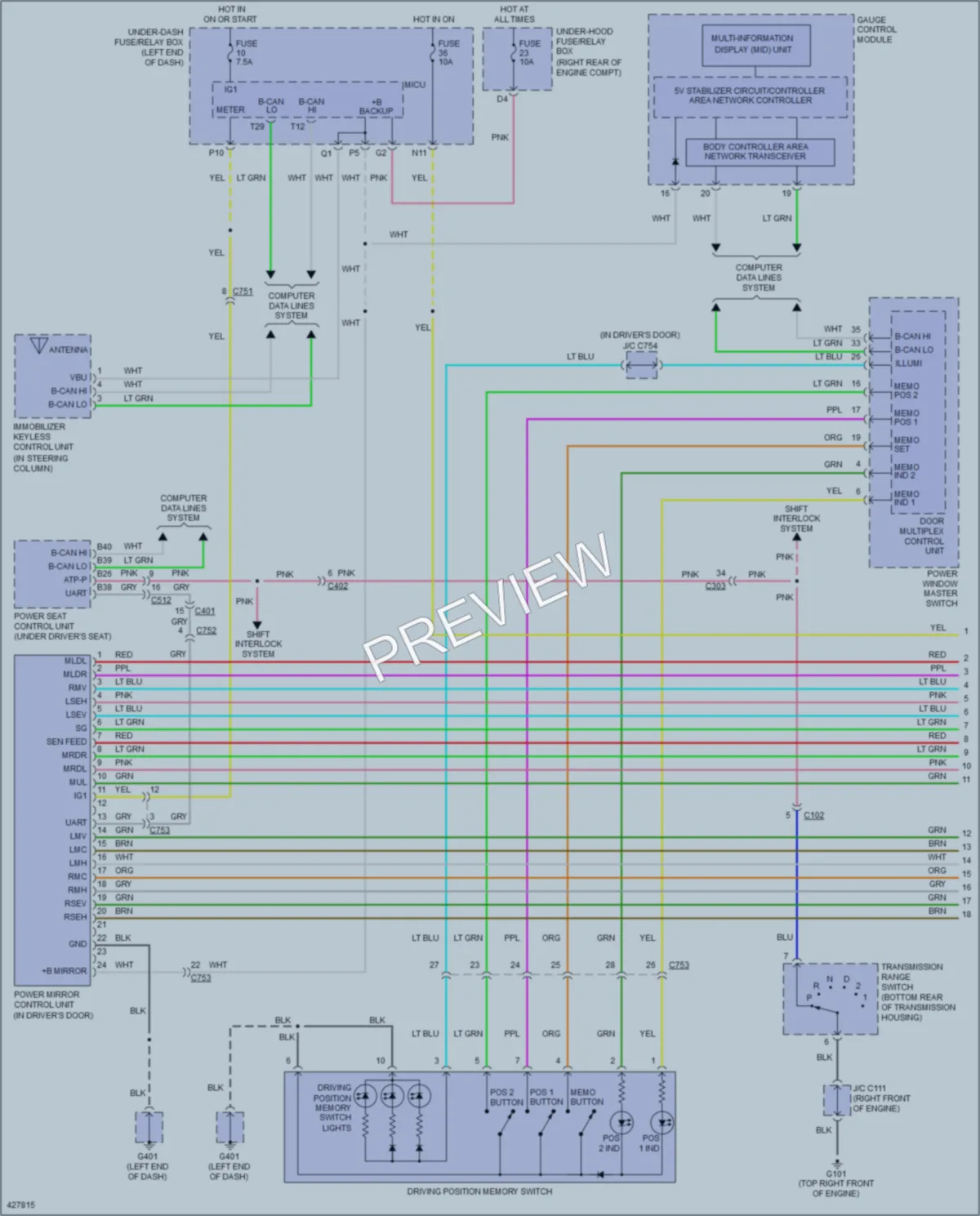 2015 Honda Pilot Memory Systems wiring diagram preview