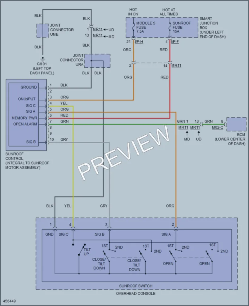 2015 Hyundai ElantraGT Power Top Sunroof wiring diagram preview