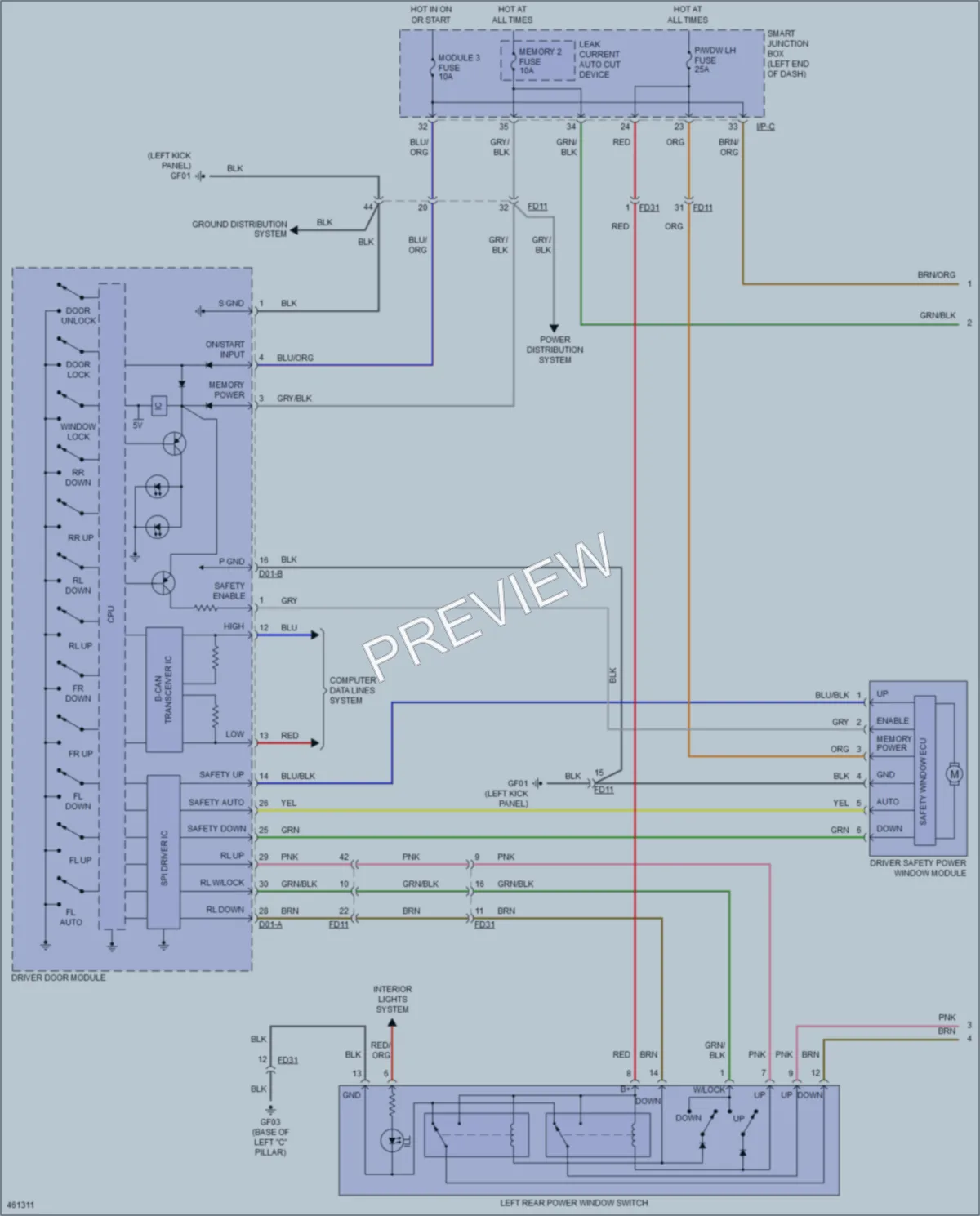 2015 Hyundai SantaFeSport Power Windows wiring diagram preview
