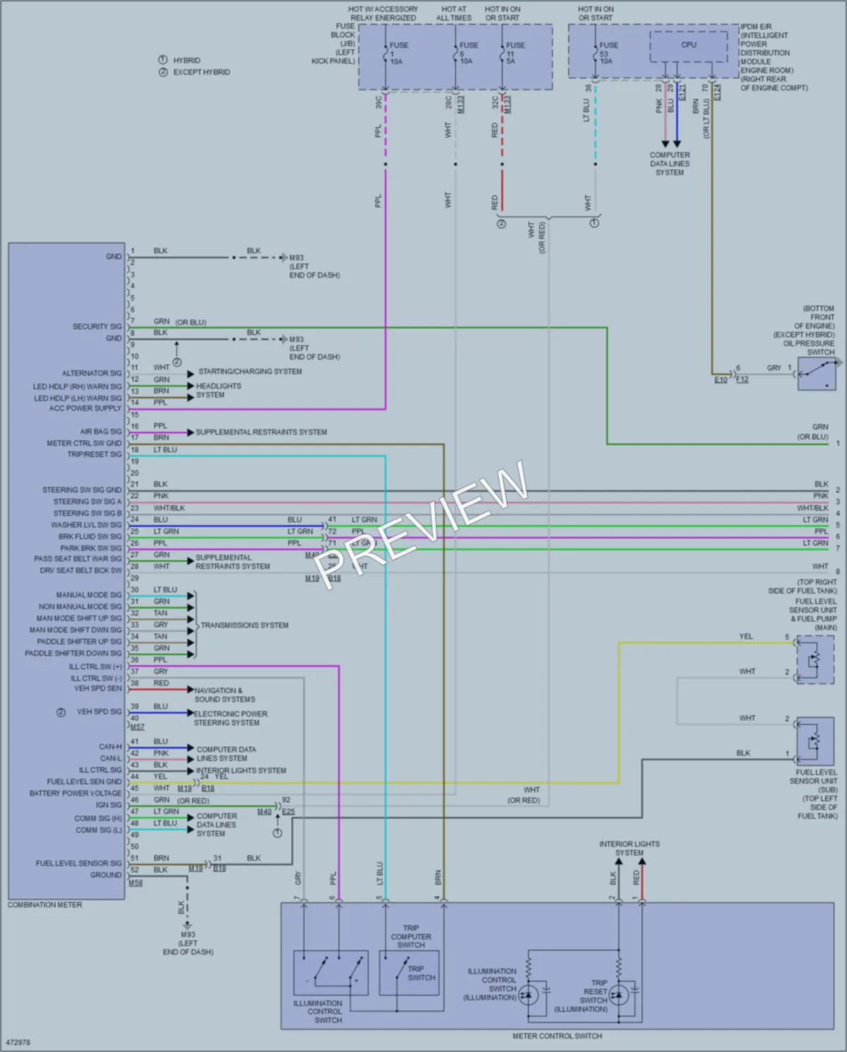 2015 Infiniti Q50Hybrid Instrument Cluster wiring diagram preview
