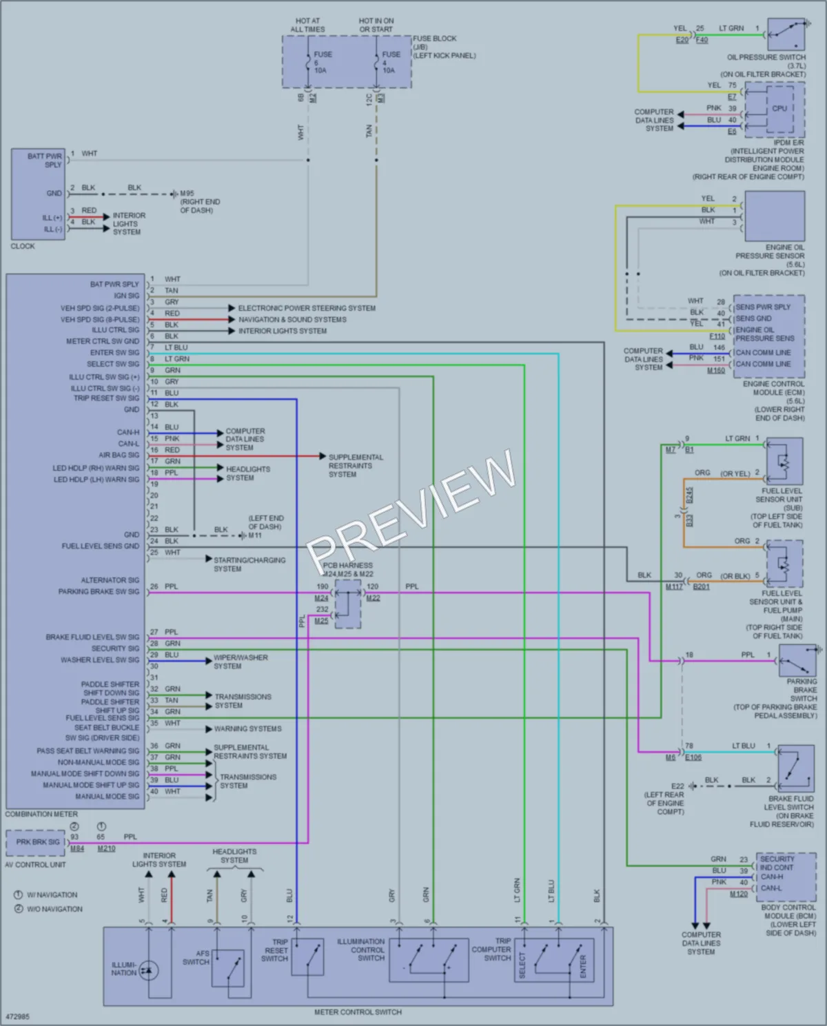 2015 Infiniti Q70Hybrid Instrument Cluster wiring diagram preview