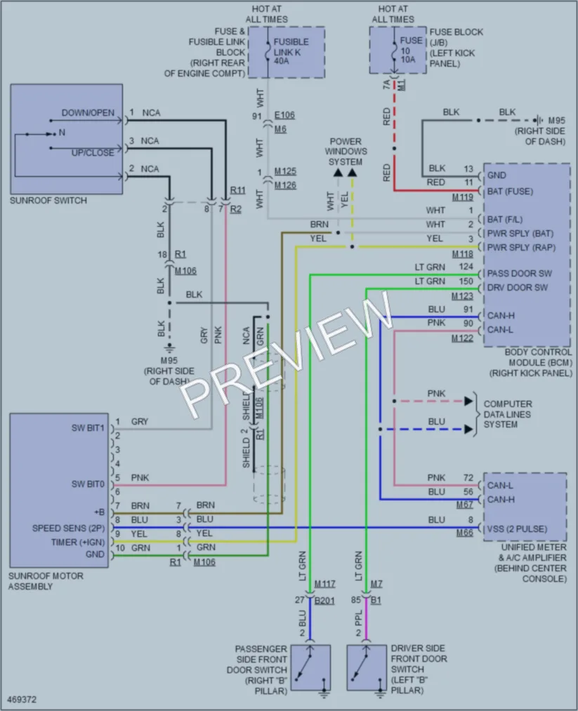 2015 Infiniti QX50 Power Top Sunroof wiring diagram preview