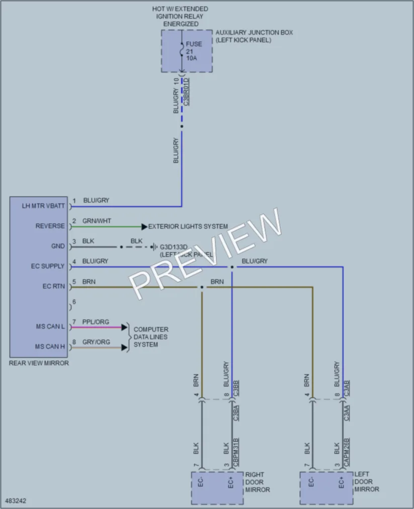 2015 Jaguar FType Power Mirrors wiring diagram preview
