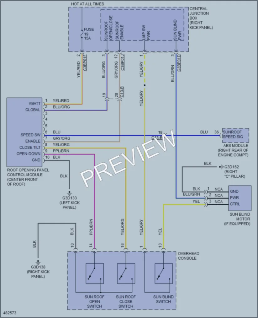 2015 Jaguar XF Power Top Sunroof wiring diagram preview