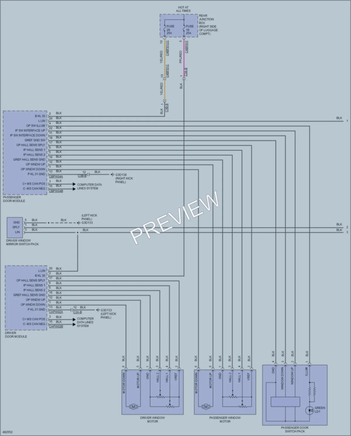 2015 Jaguar XF Power Windows wiring diagram preview