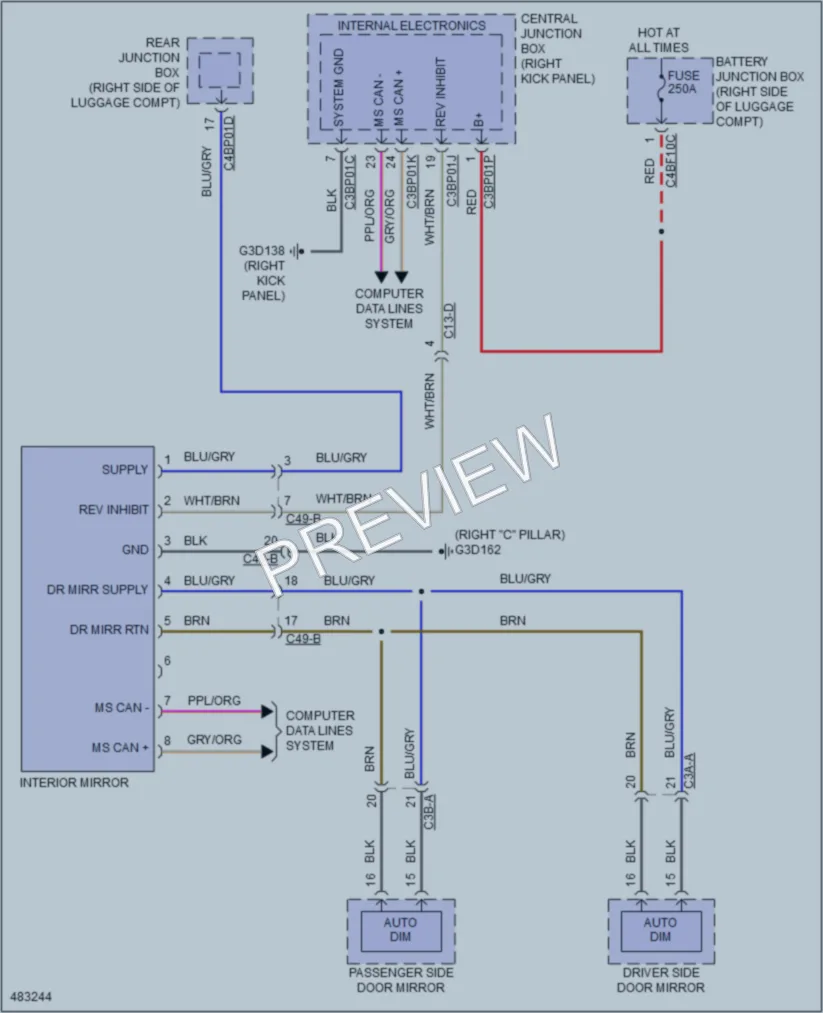 2015 Jaguar XFRS Power Mirrors wiring diagram preview
