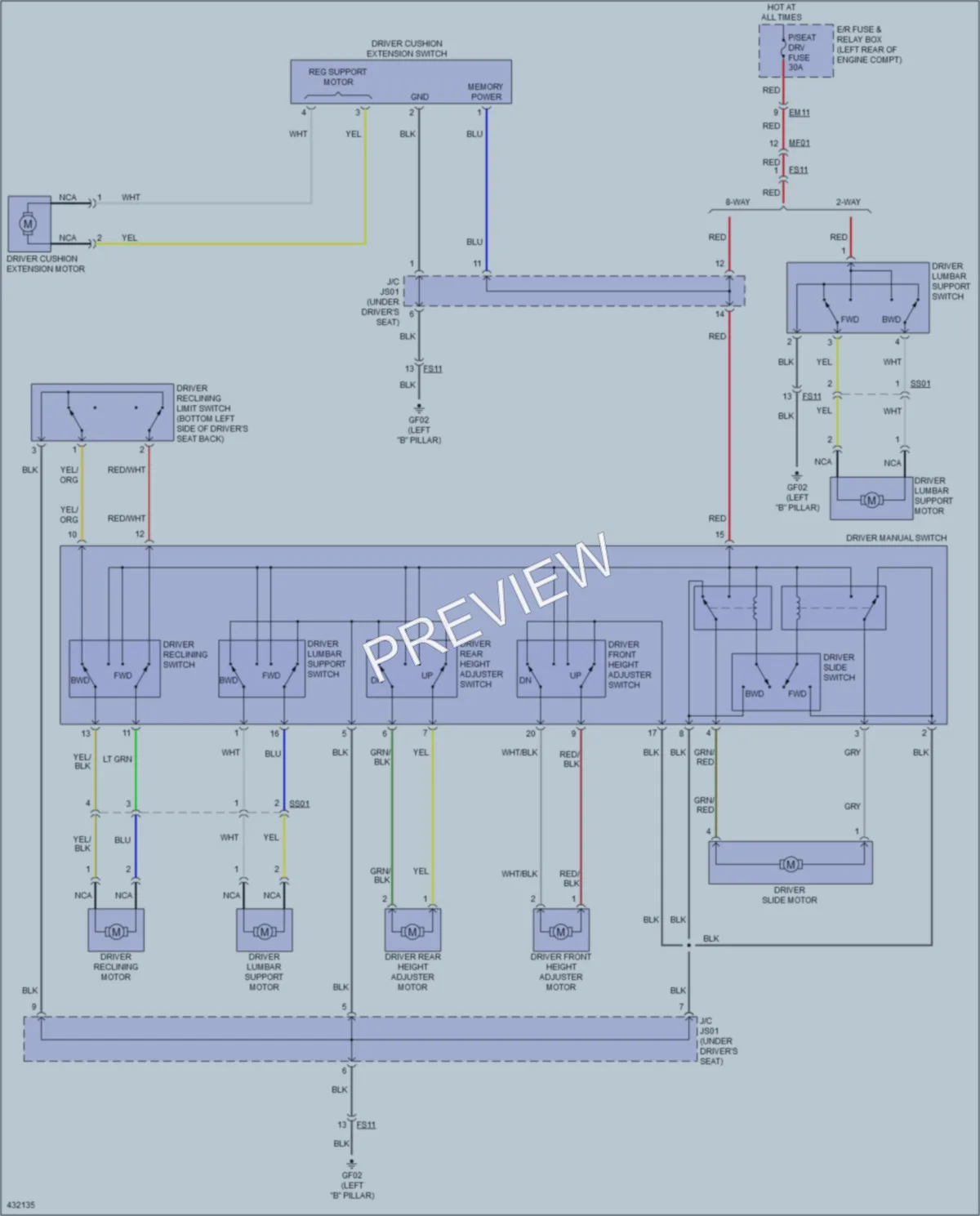 2015 Kia Cadenza Power Seats wiring diagram preview