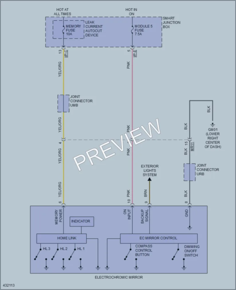 2015 Kia Sorento Power Mirrors wiring diagram preview