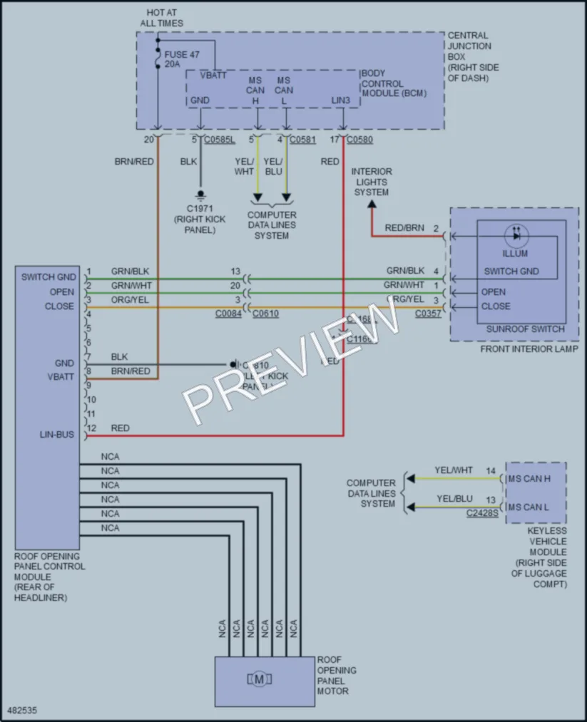 2015 LandRover LR4 Power Top Sunroof wiring diagram preview
