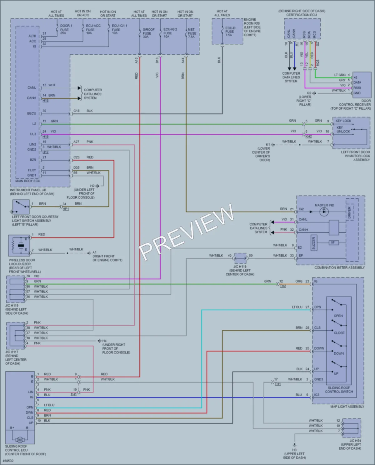 2015 Lexus CT200h Power Top Sunroof wiring diagram preview