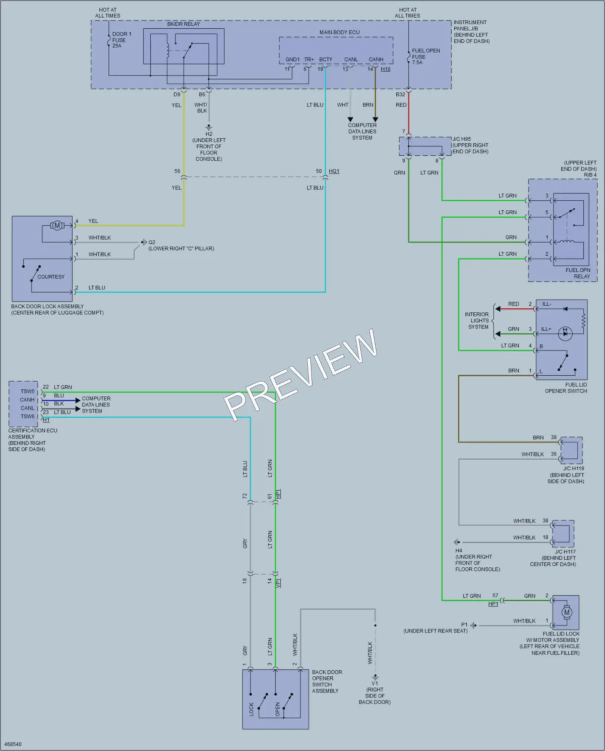 2015 Lexus CT200h Trunk Tailgate Fuel Door wiring diagram preview