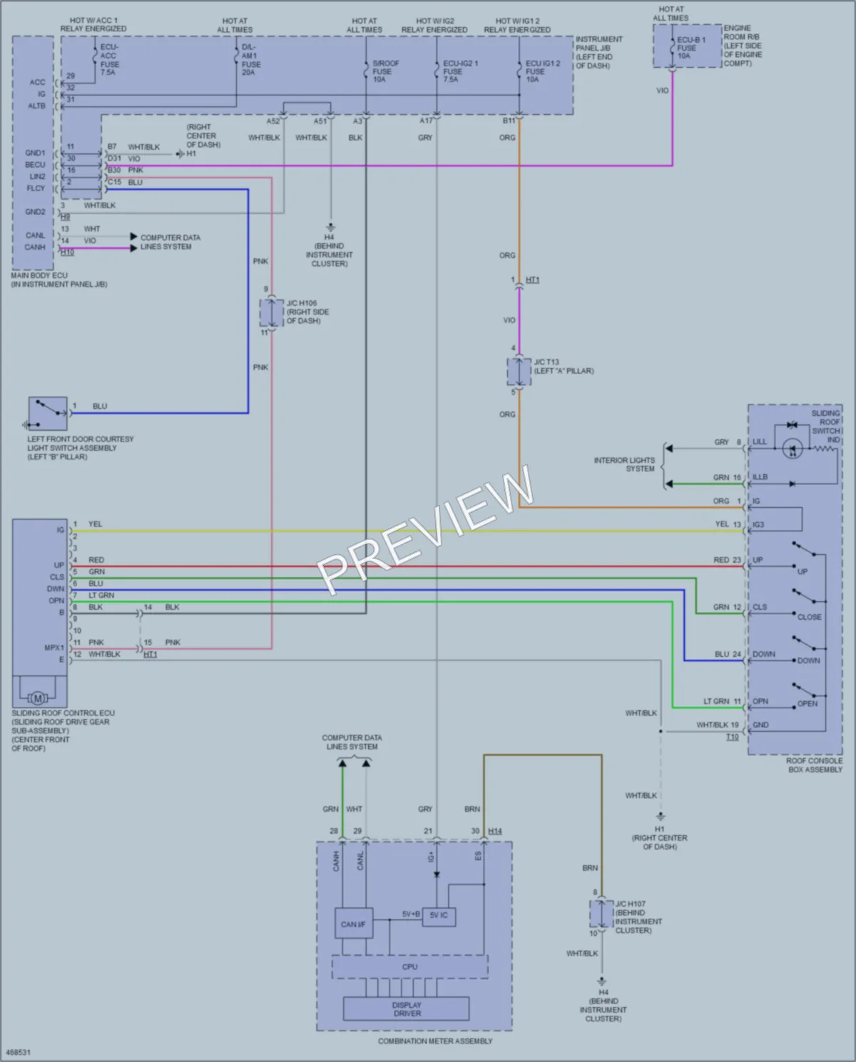 2015 Lexus ES300h Power Top Sunroof wiring diagram preview