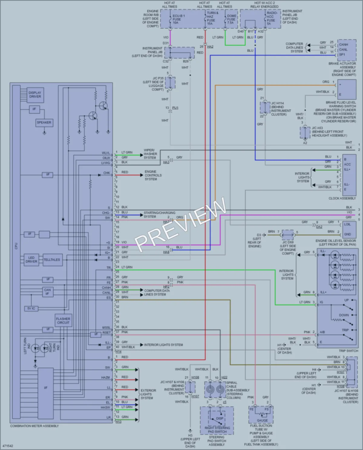 2015 Lexus ES350 Instrument Cluster wiring diagram preview
