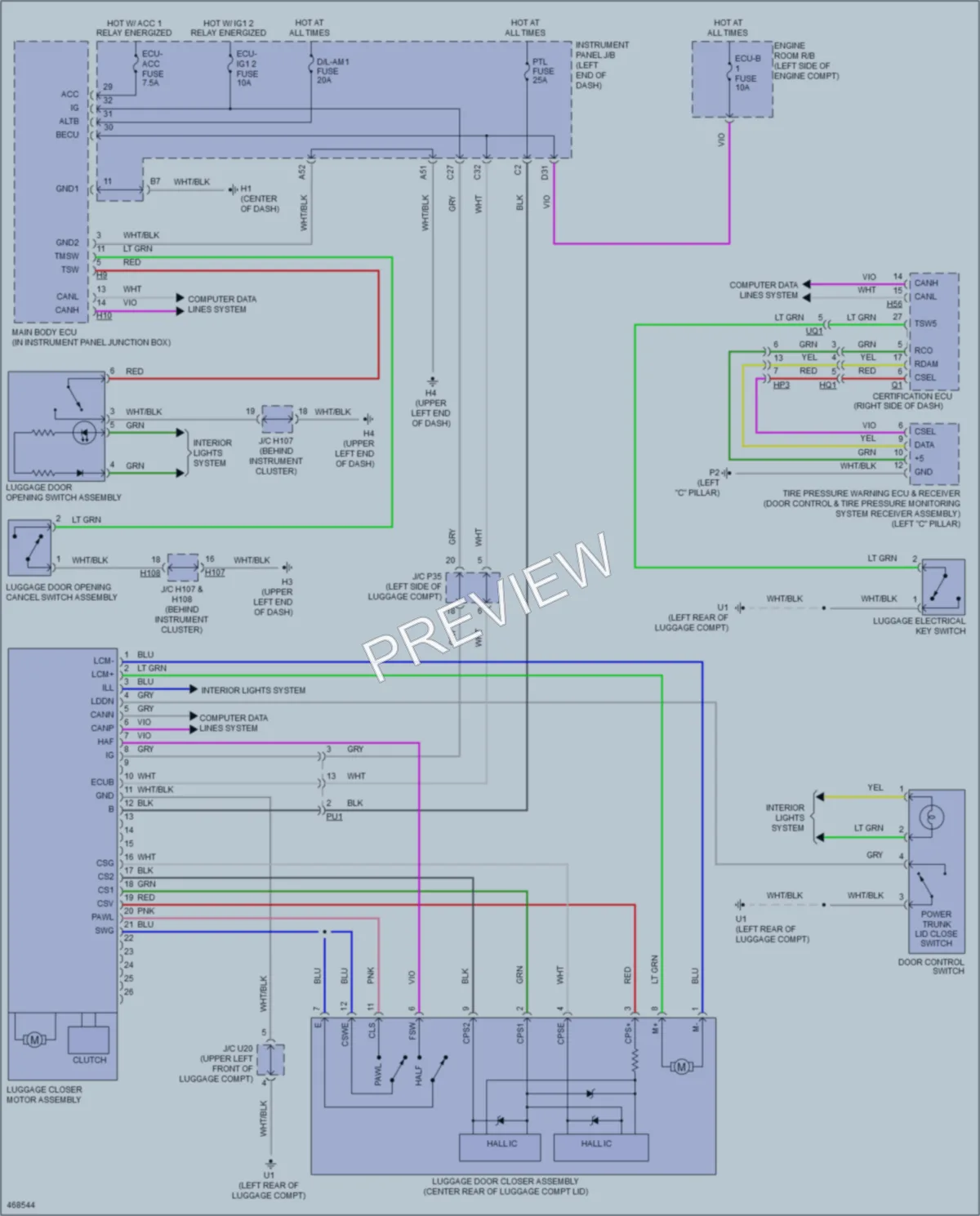 2015 Lexus ES350 Trunk Tailgate Fuel Door wiring diagram preview
