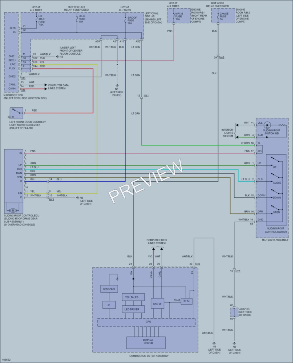 2015 Lexus GS350 Power Top Sunroof wiring diagram preview