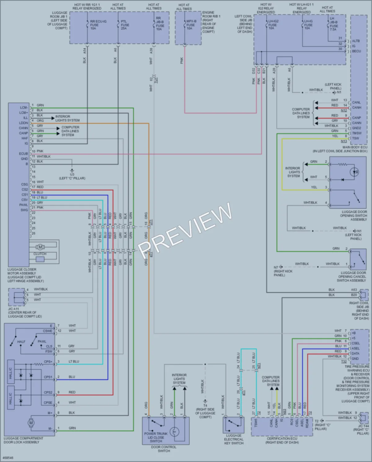 2015 Lexus GS350 Trunk Tailgate Fuel Door wiring diagram preview