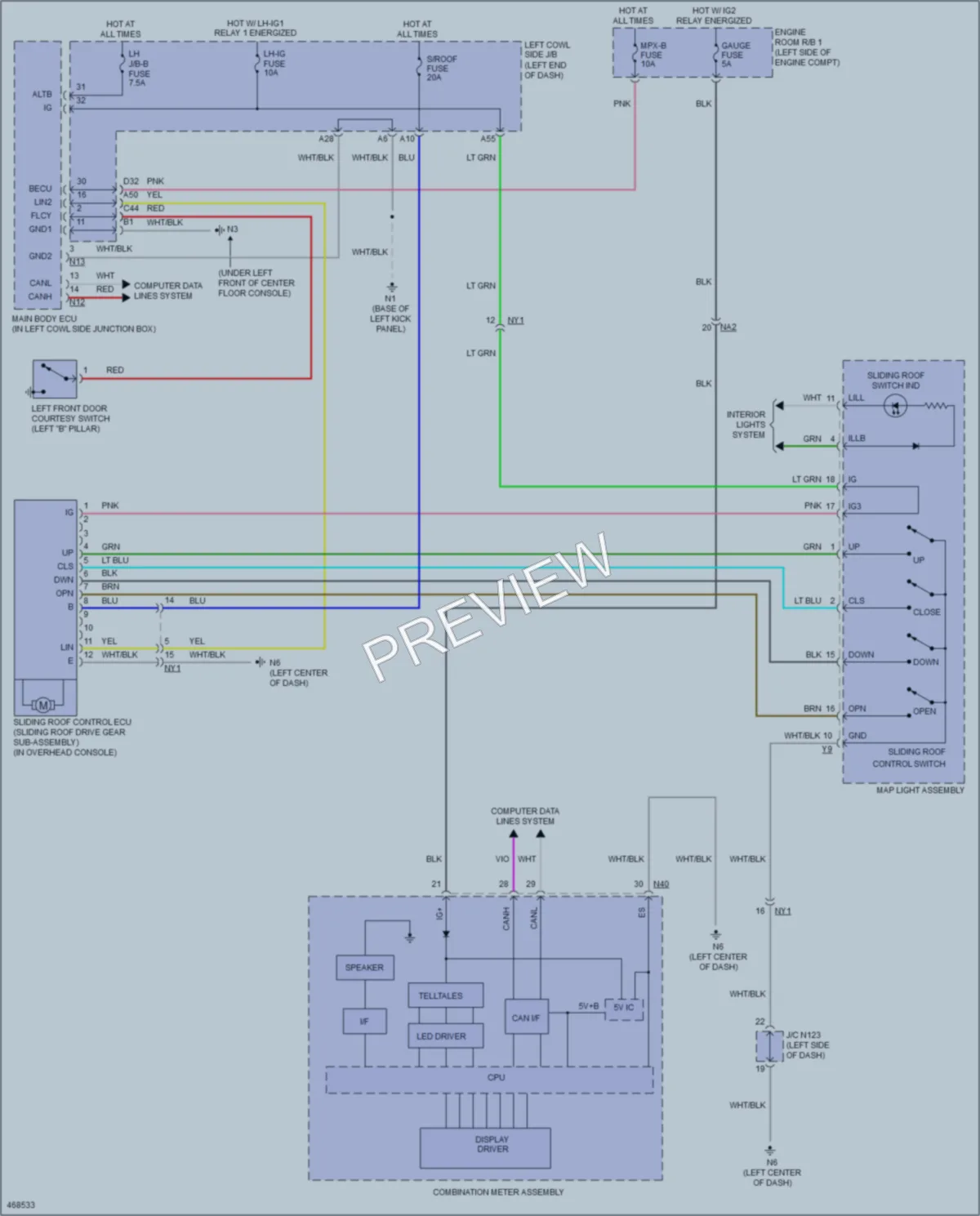 2015 Lexus GS450h Power Top Sunroof wiring diagram preview