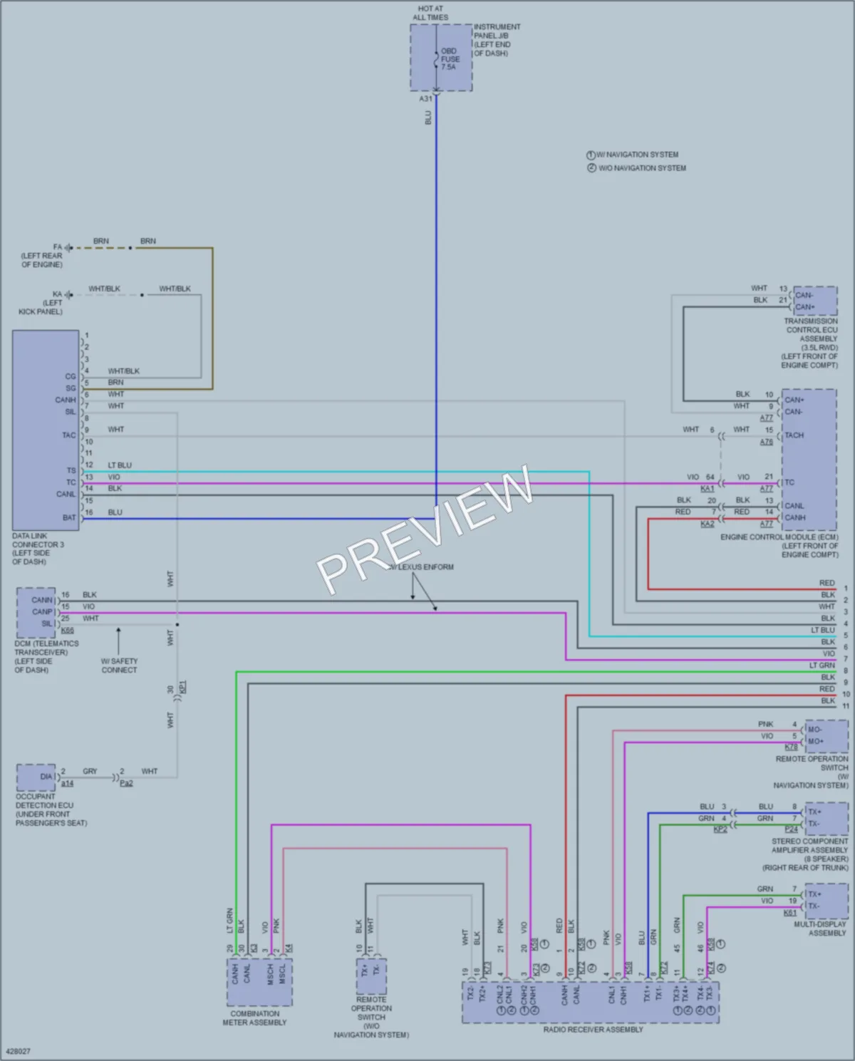 2015 Lexus IS250 Computer Data Lines wiring diagram preview