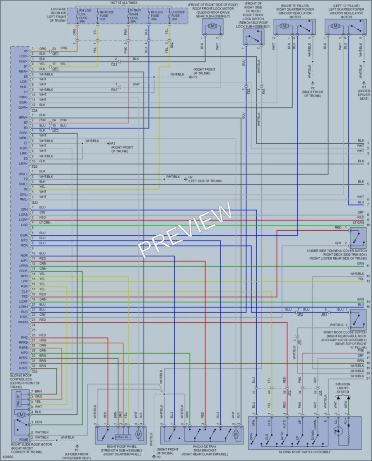 2015 Lexus IS250C Power Top Sunroof wiring diagram preview