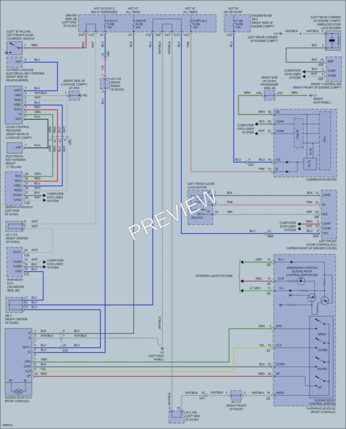 2015 Lexus LS460 Power Top Sunroof wiring diagram preview