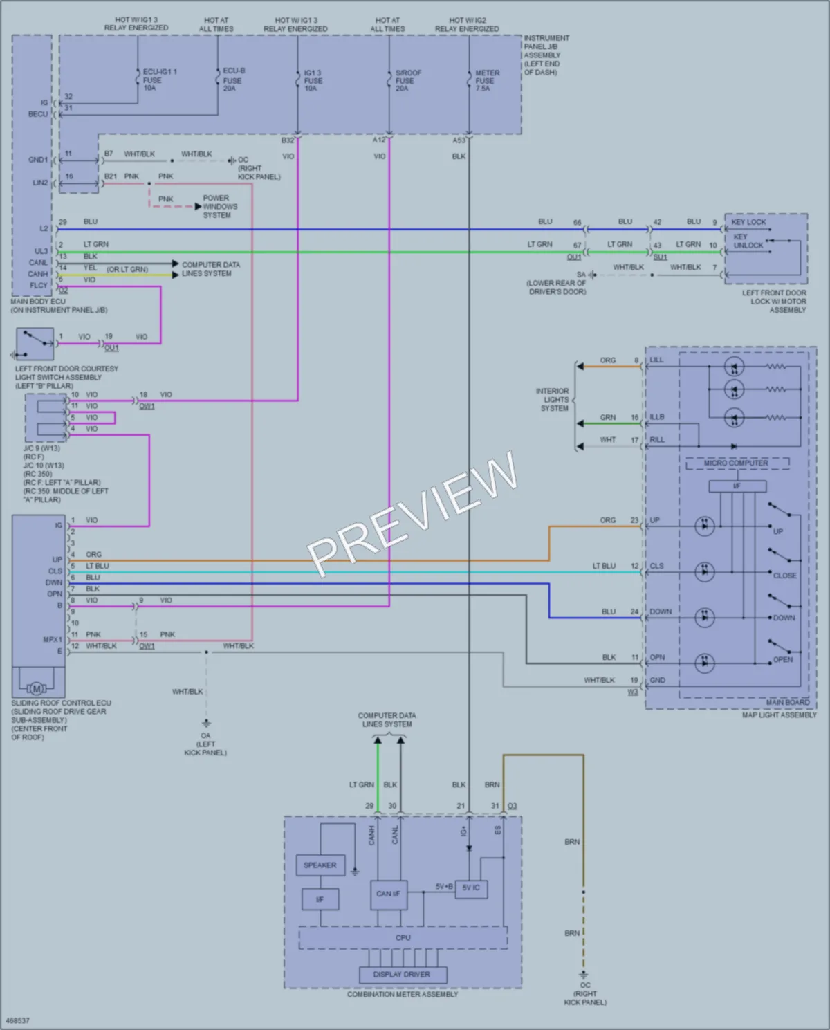 2015 Lexus RCF Power Top Sunroof wiring diagram preview