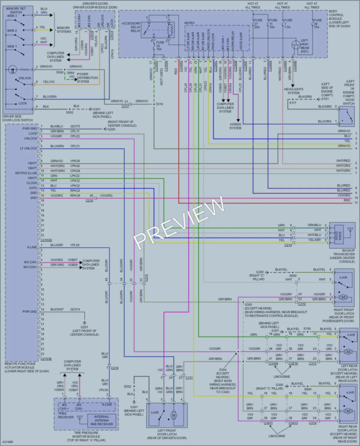 2015 Lincoln MKT Power Door Locks wiring diagram preview