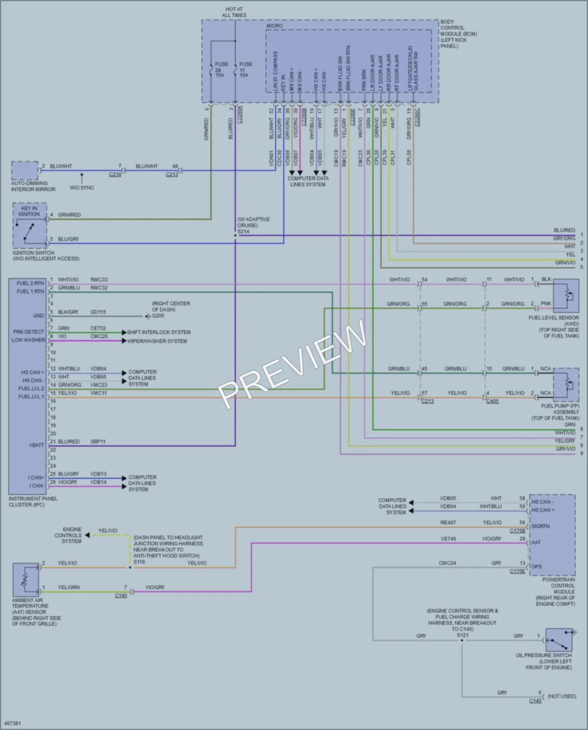 2015 Lincoln MKX Instrument Cluster wiring diagram preview
