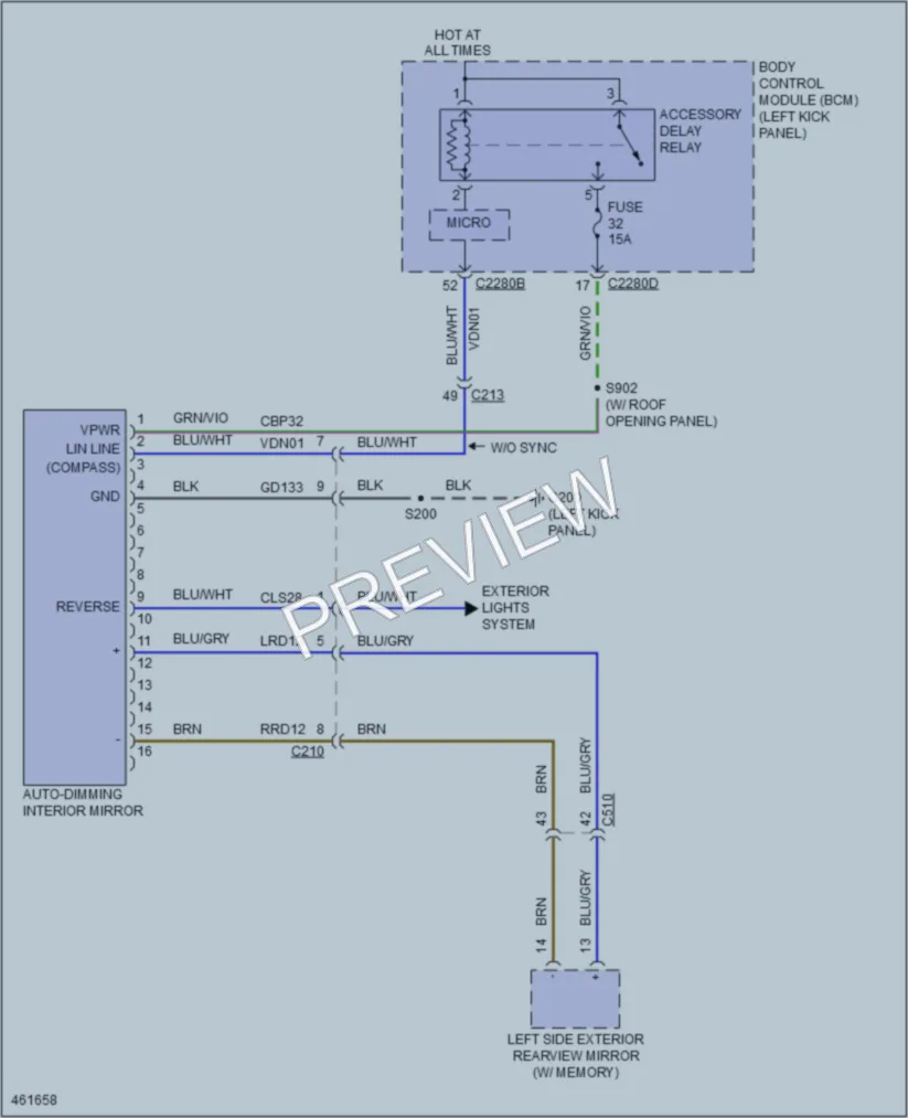 2015 Lincoln MKX Power Mirrors wiring diagram preview