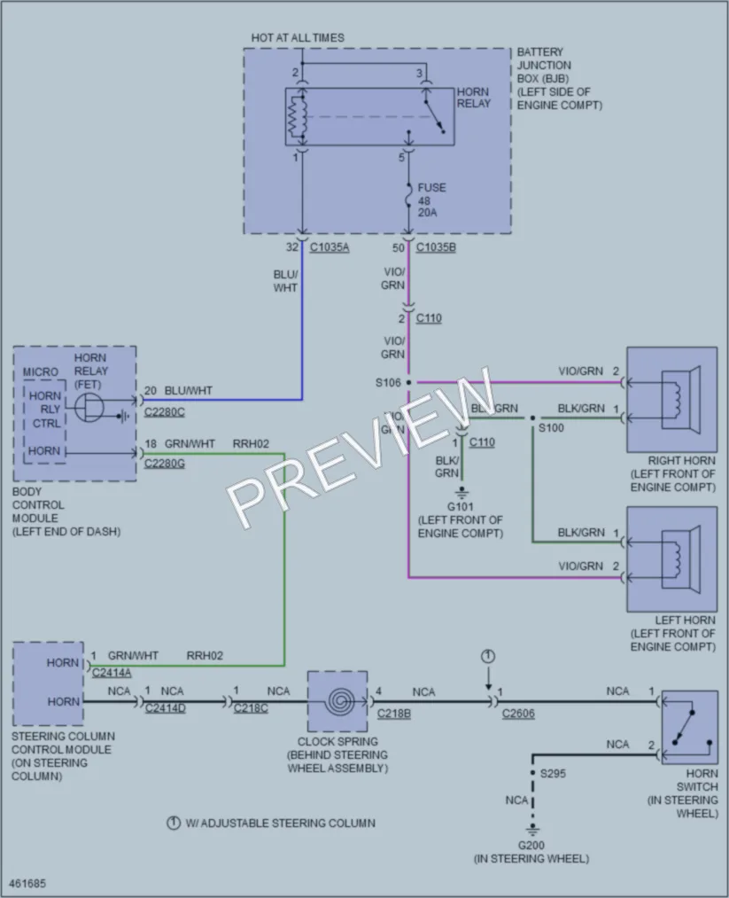 2015 Lincoln MKZ Horn wiring diagram preview