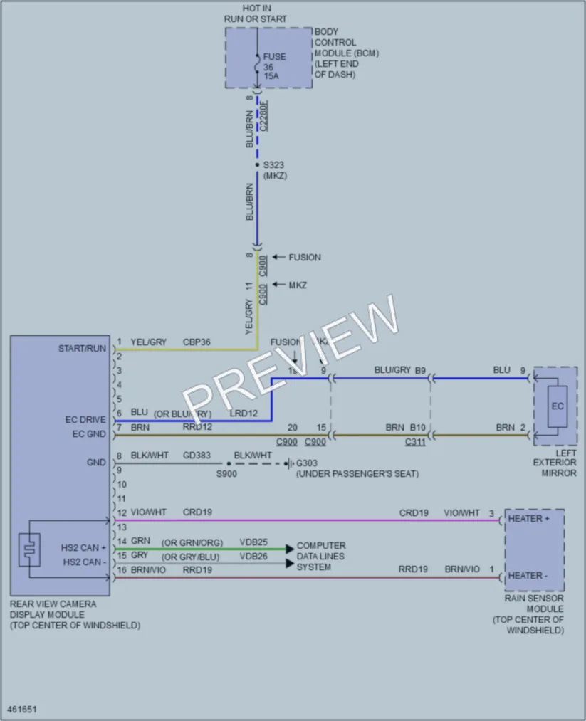 2015 Lincoln MKZ Power Mirrors wiring diagram preview