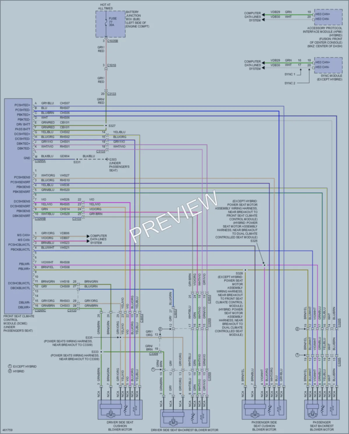 2015 Lincoln MKZ Power Seats wiring diagram preview