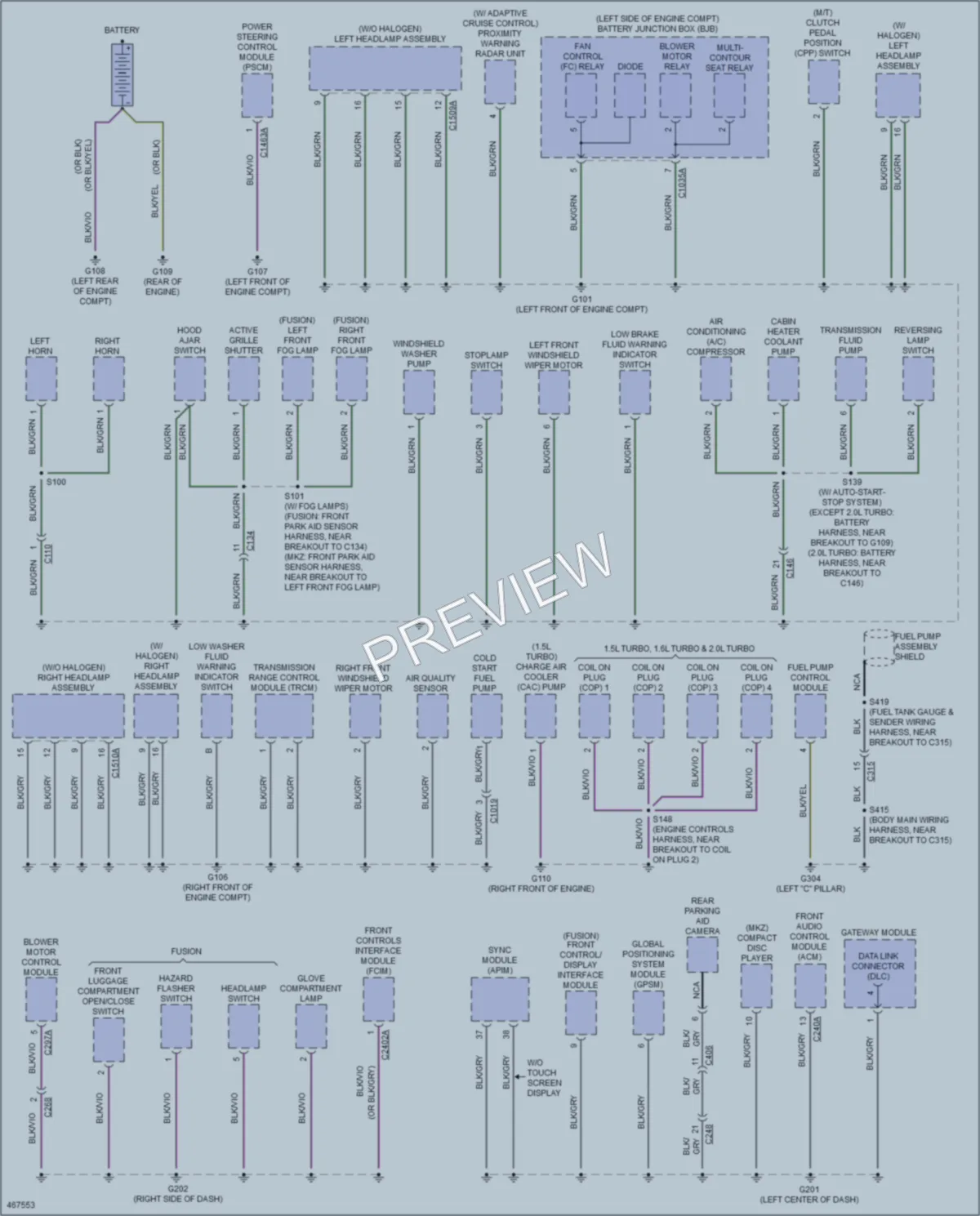2015 Lincoln MKZHybrid Ground Distribution wiring diagram preview
