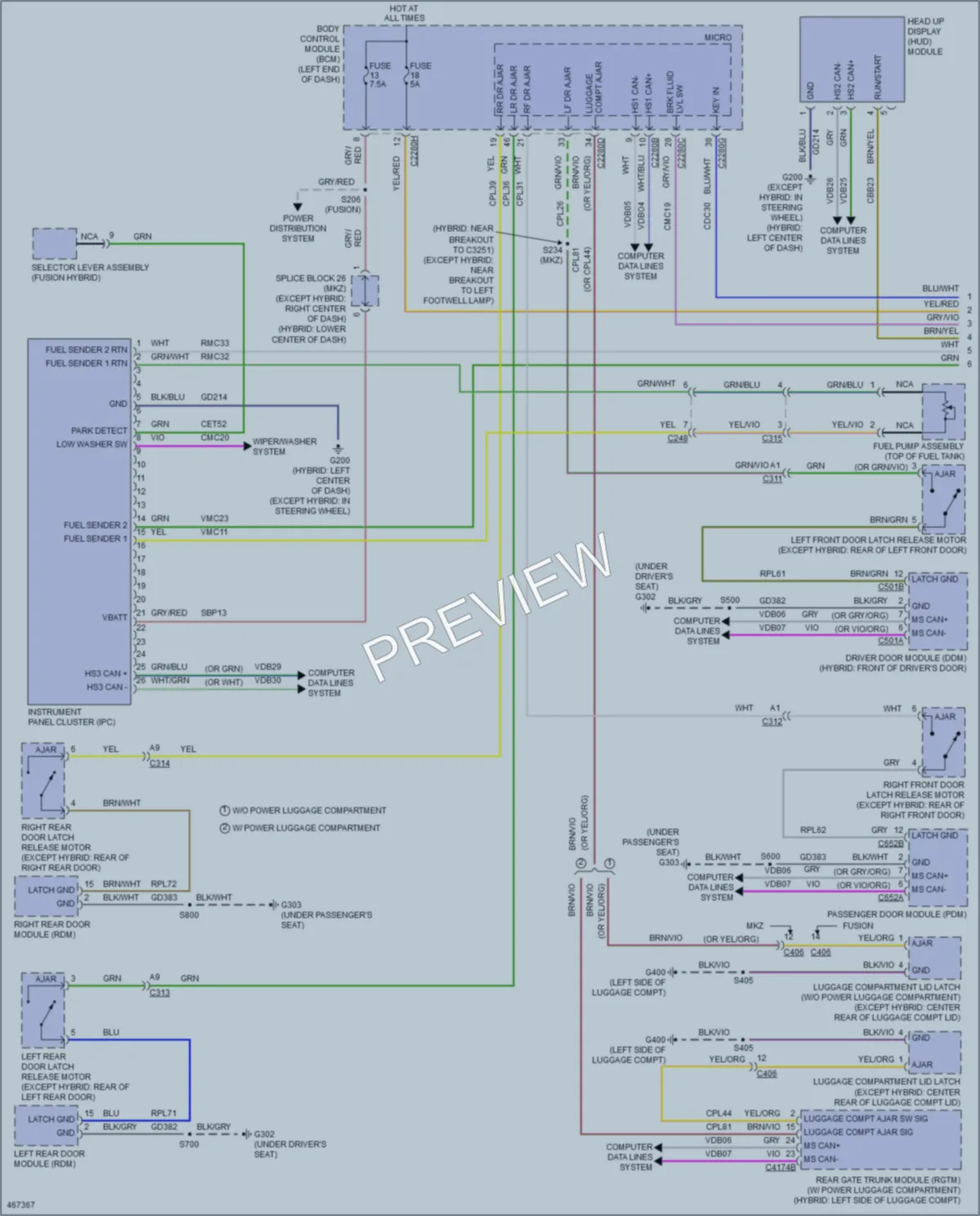 2015 Lincoln MKZHybrid Instrument Cluster wiring diagram preview