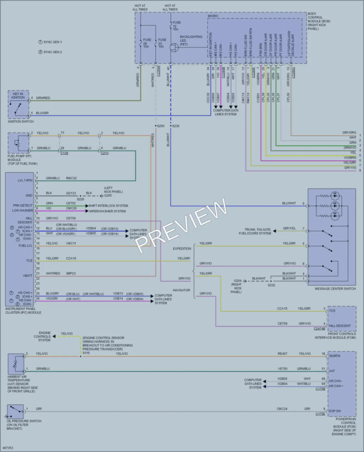 2015 Lincoln Navigator Instrument Cluster wiring diagram preview