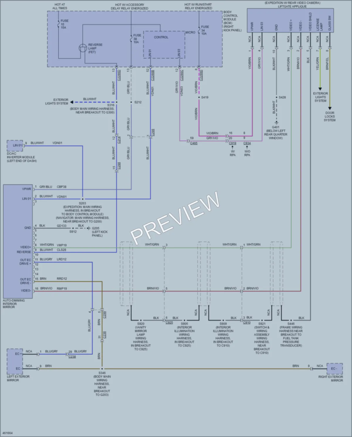 2015 Lincoln Navigator Power Mirrors wiring diagram preview