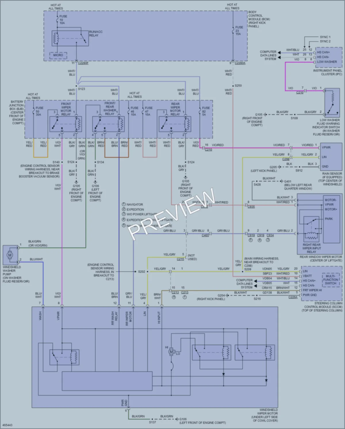 2015 Lincoln NavigatorL Wiper Washer wiring diagram preview