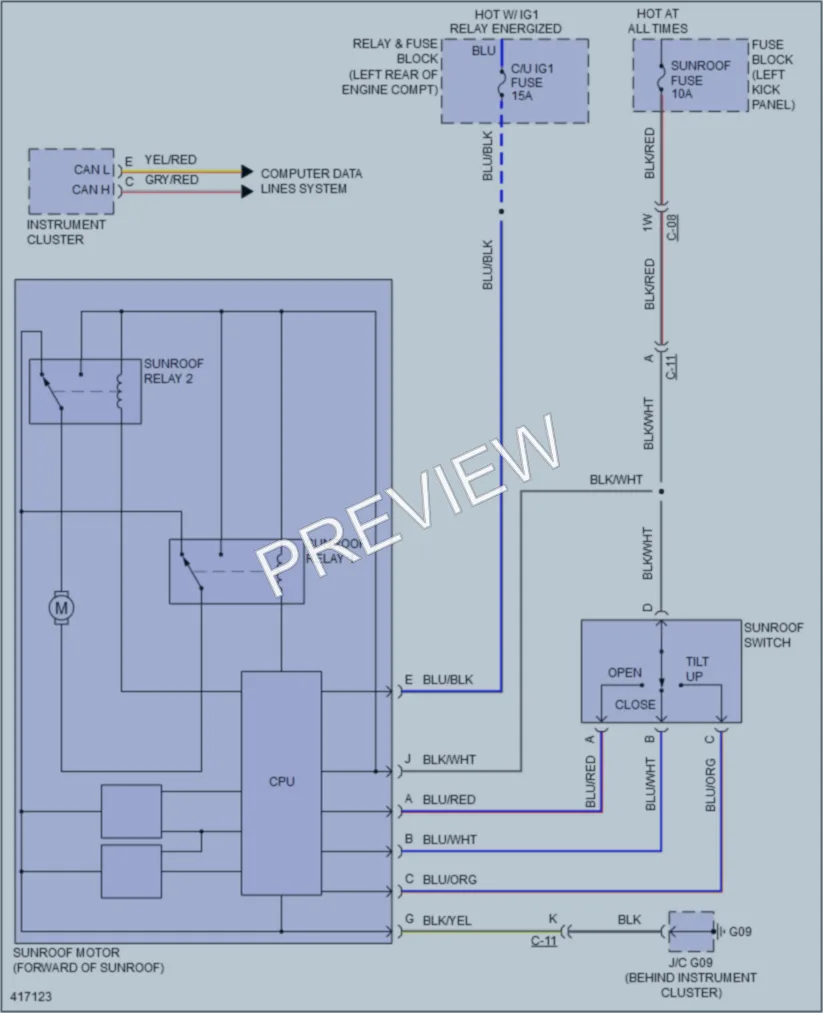 2015 Mazda CX5 Power Top Sunroof wiring diagram preview