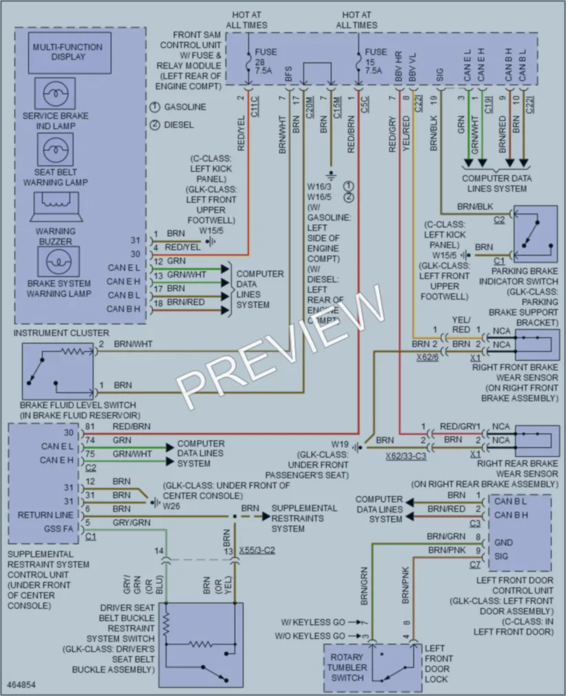 2015 MercedesBenz C250 Warning Systems wiring diagram preview