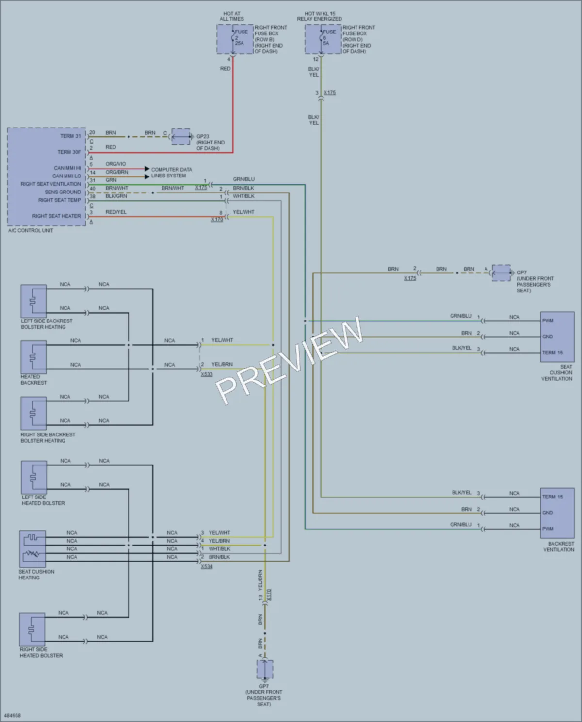 2015 Porsche 911 Power Seats wiring diagram preview