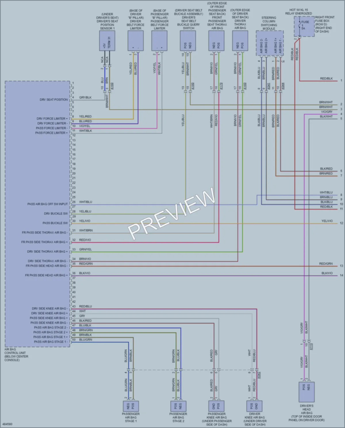 2015 Porsche 911 Supplemental Restraints wiring diagram preview