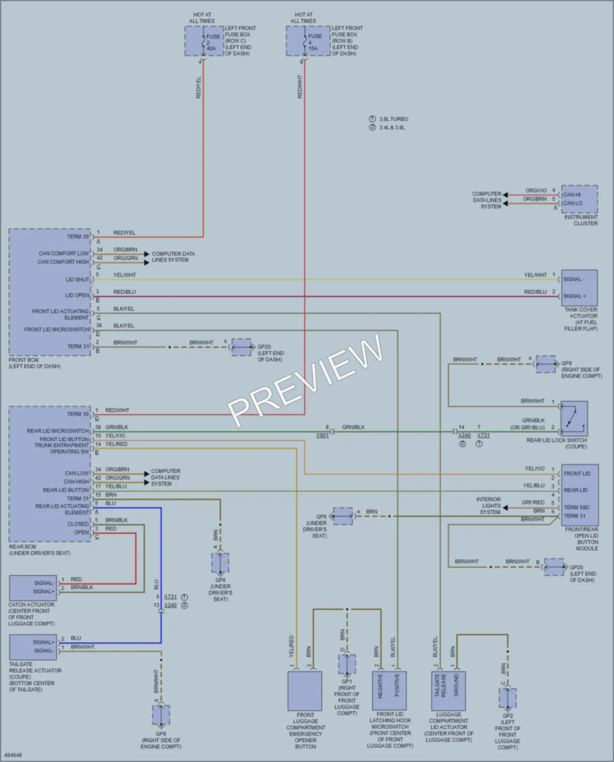 2015 Porsche 911 Trunk Tailgate Fuel Door wiring diagram preview
