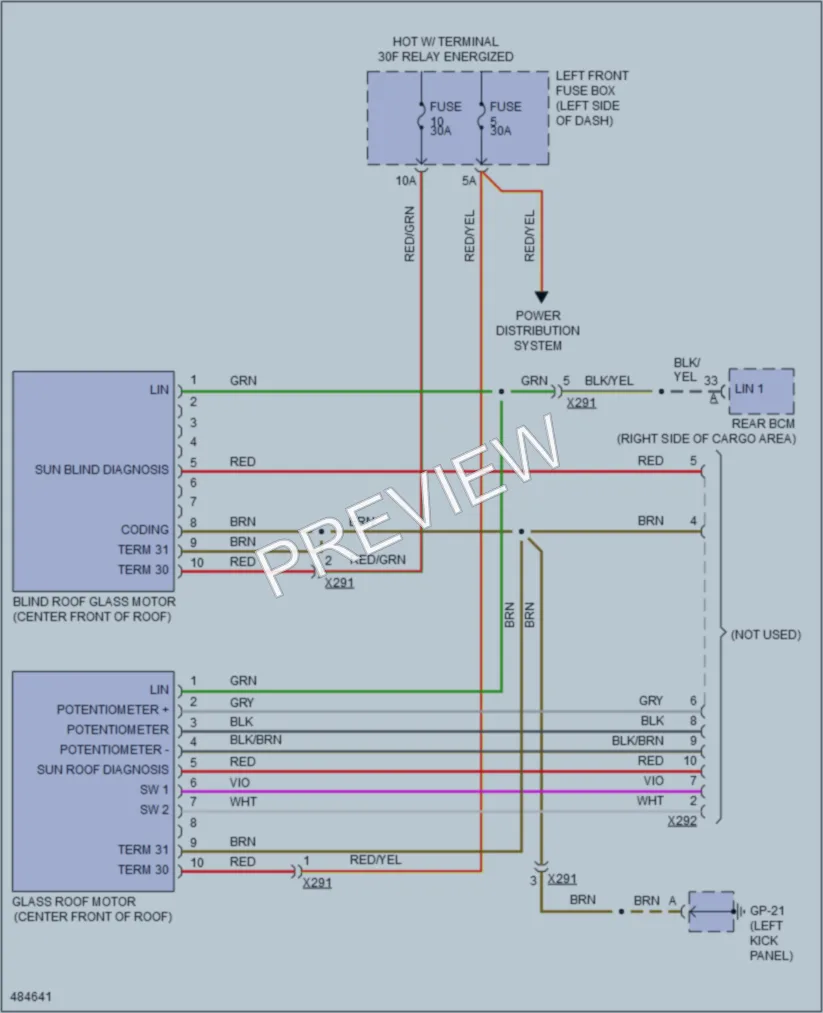 2015 Porsche Cayenne Power Top Sunroof wiring diagram preview